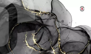 Abstract black and gold illustration representing the complexity and elegance of AI-enhanced translation systems, blending technology with human creativity.