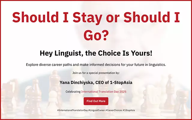 Yana Dinchiyska, CEO of 1-StopAsia, speaking at International Translation Day 2025 online conference